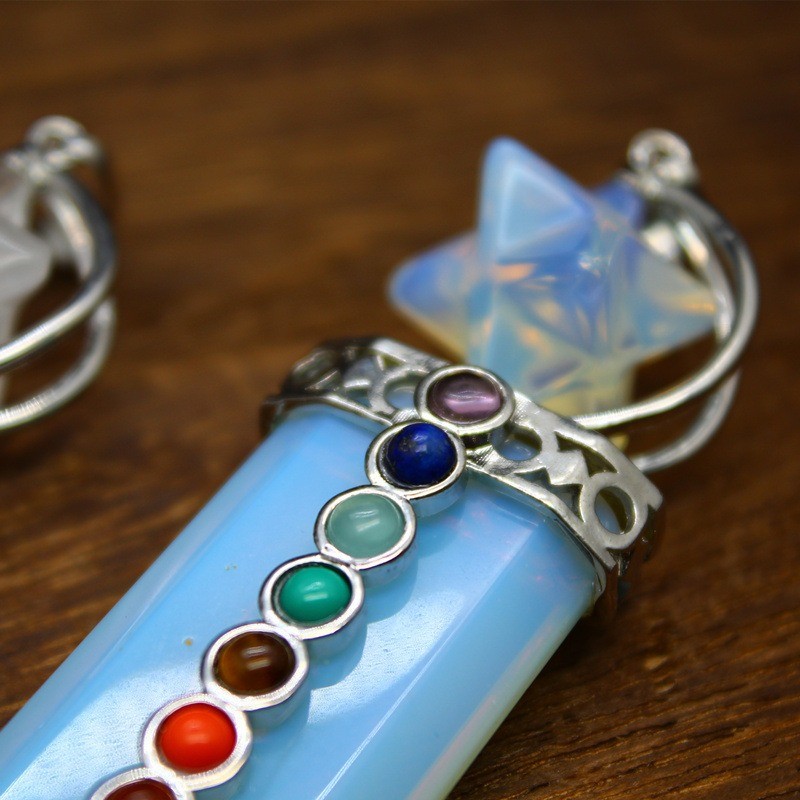 7 Chakra Natural Crystal Sword Pendant Merkaba Aventurine Healing Jewelry Gift