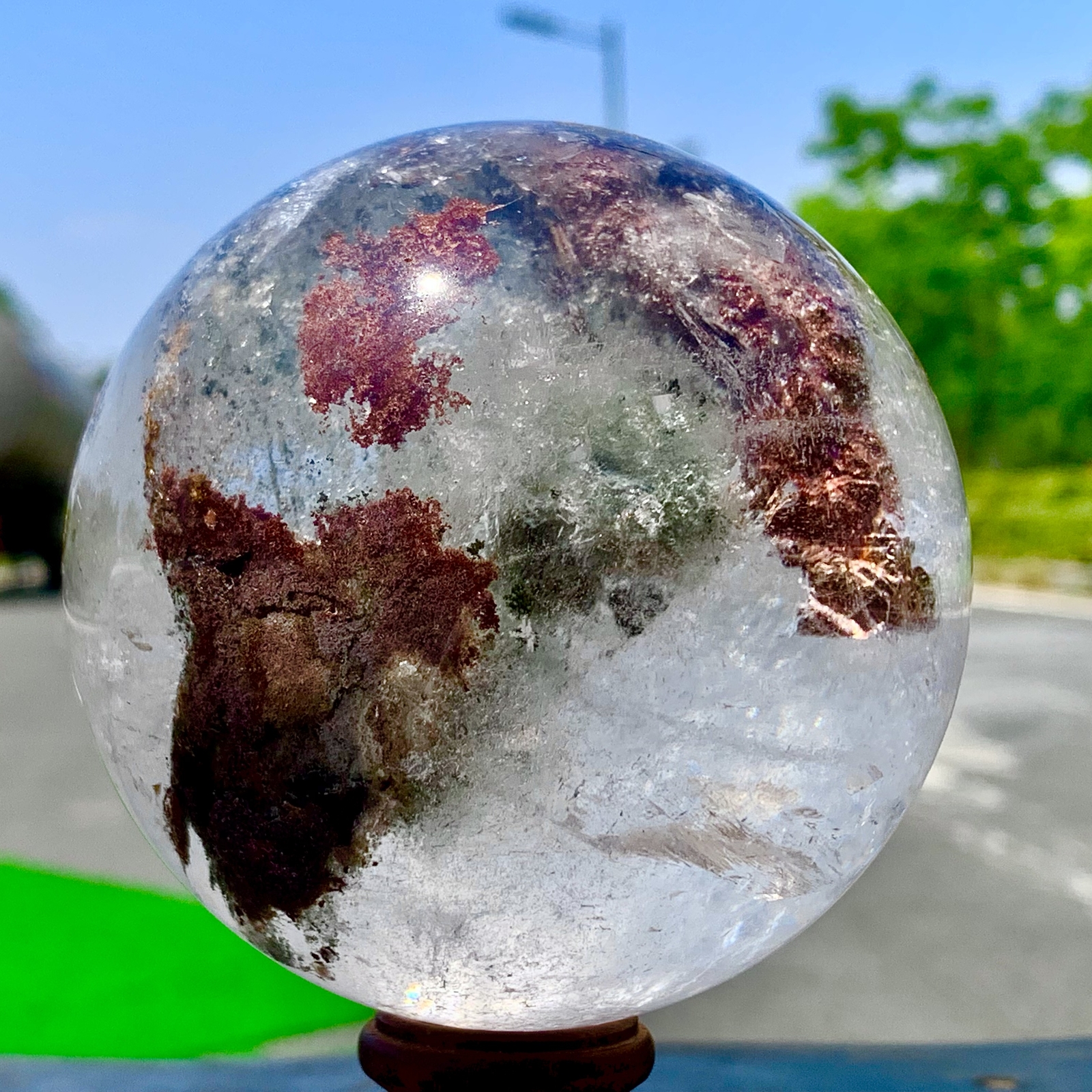 1.92LB Natural Green garden ghost Quartz Ball Crystal Sphere Mineral Specimen