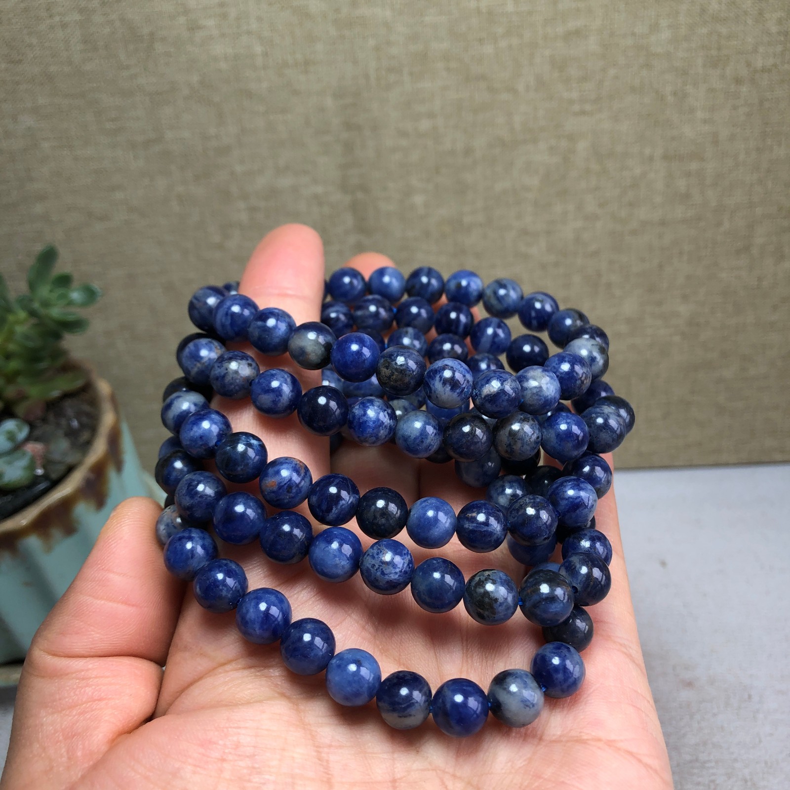 5Pcs Natural Polish Blue sodalite stone bracelets ball sphere 8mm A6168