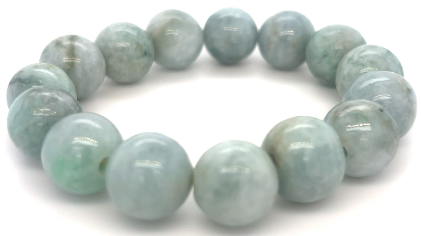 Type A Natural Jadeite Bracelet 333ct – Light Icy Green 13mm Beads