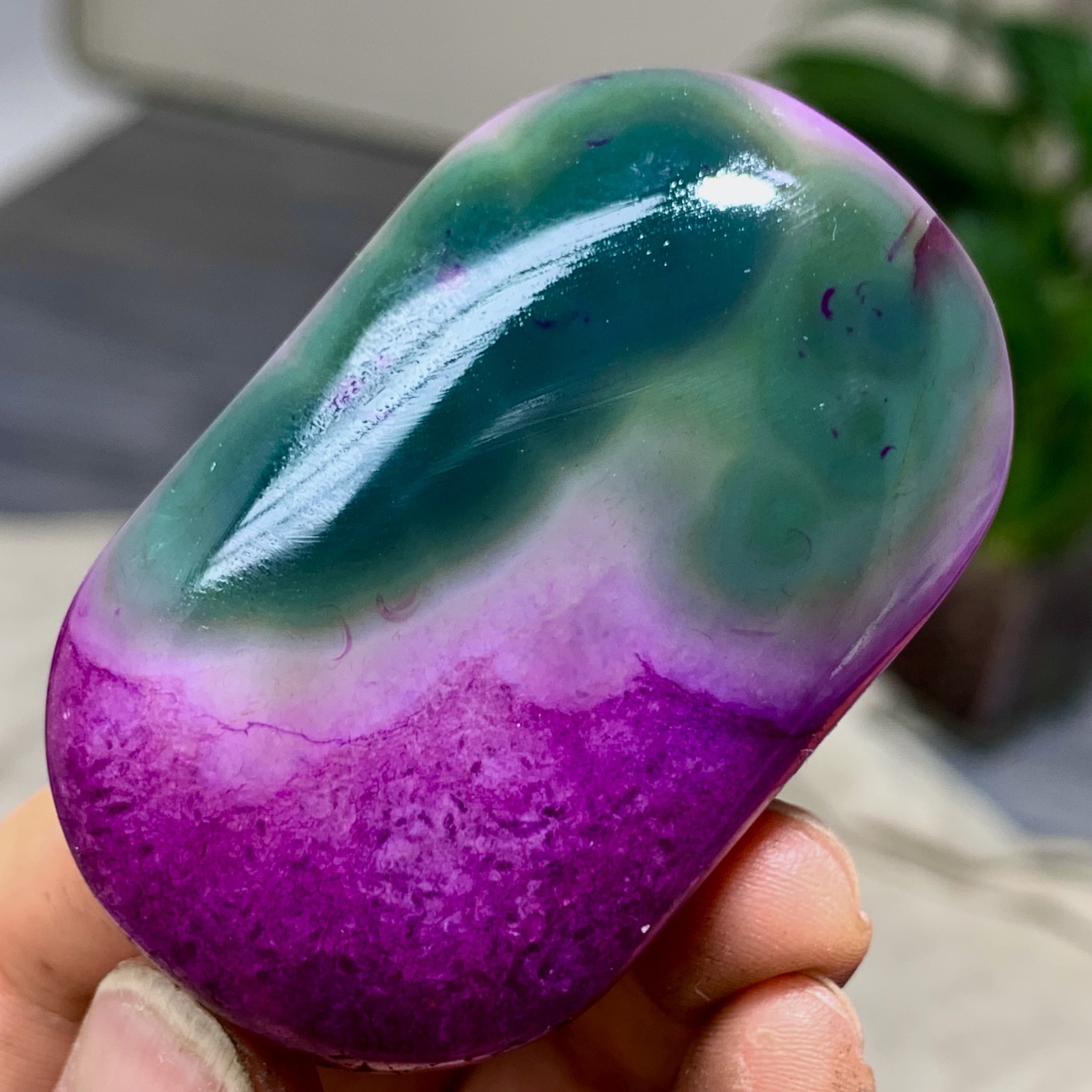85G Natural colorful agate stripe Crystal mineral oval-shaped form*