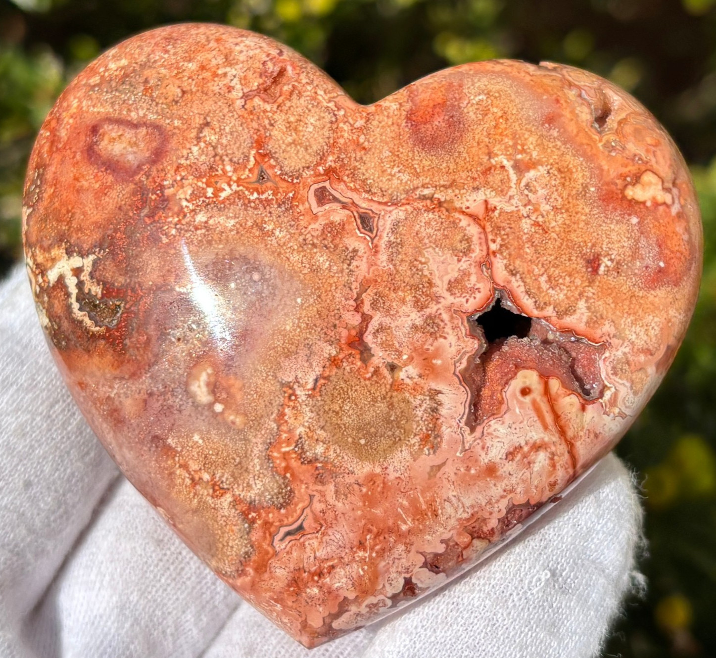 USA SALE 112g 2.6″ RED CRAZY LACE AGATE HEART PALMSTONE PALM STONE DRUZY VUG