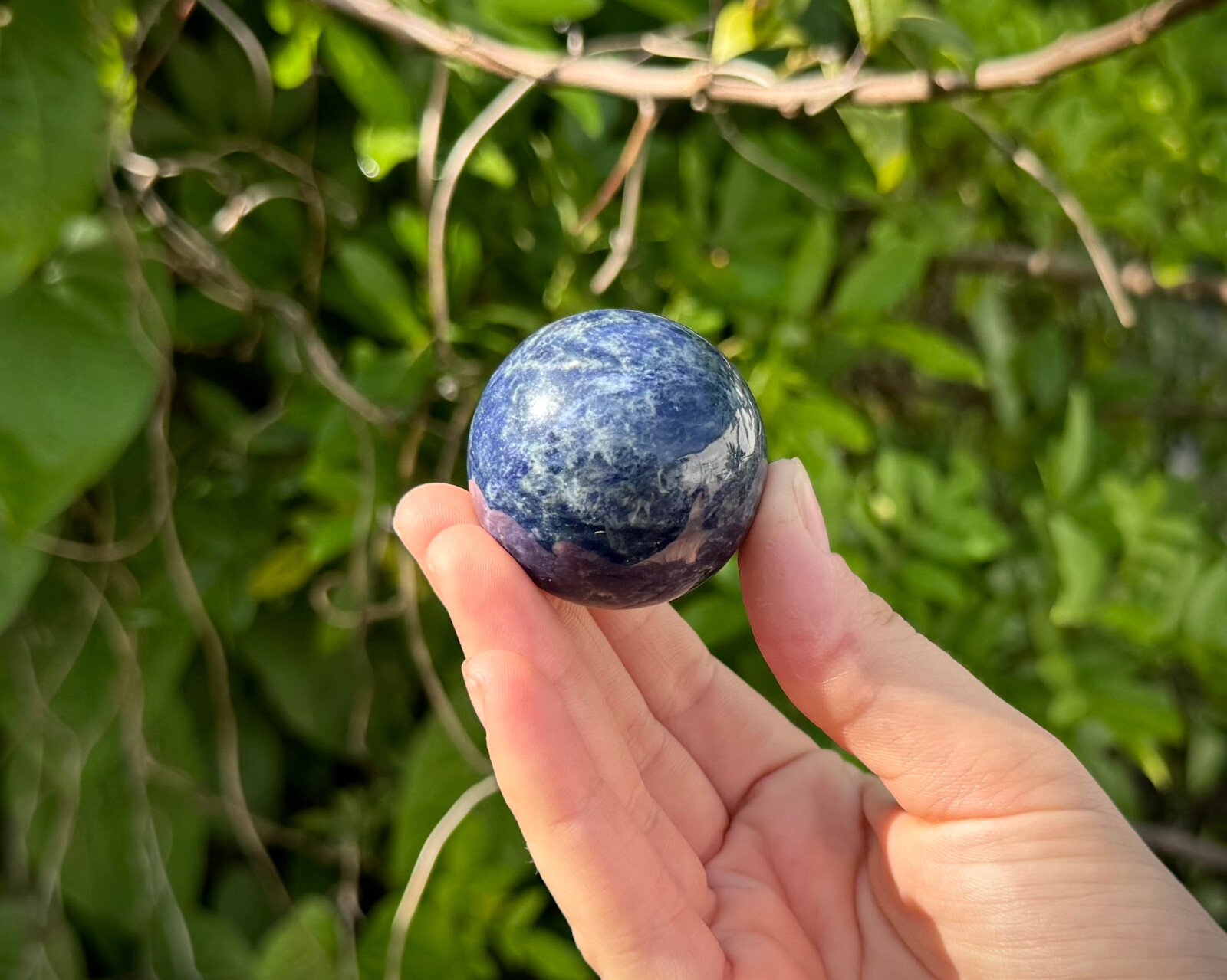 Sodalite Crystal Sphere & Stand, 1.5″ Polished Sodalite Sphere (Crystal Ball)