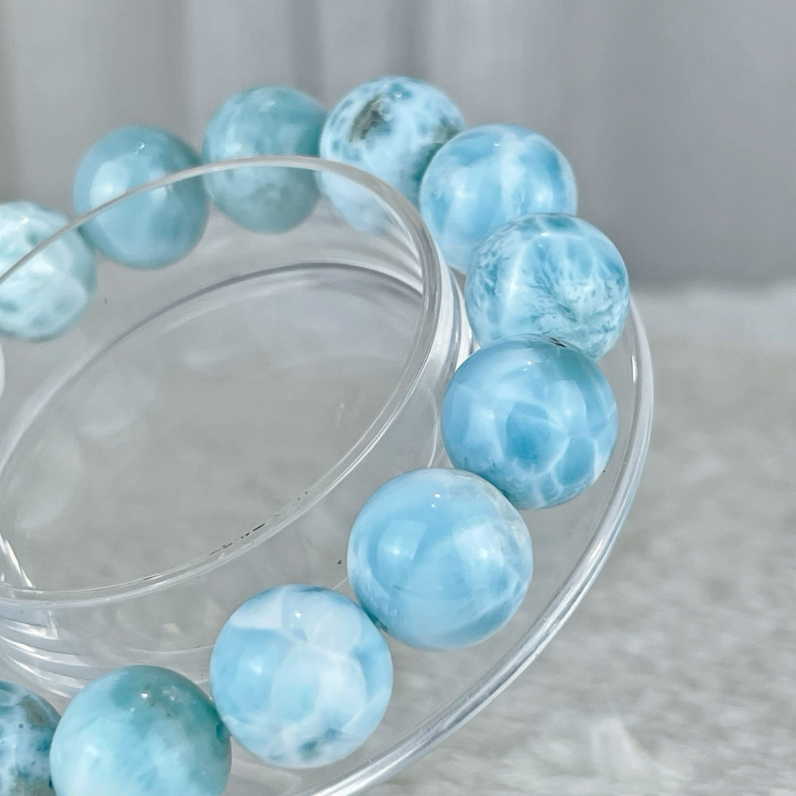 53g Larimar Bracelet Sky Blue, 7 in” 13mm, Dominican Gemstone,