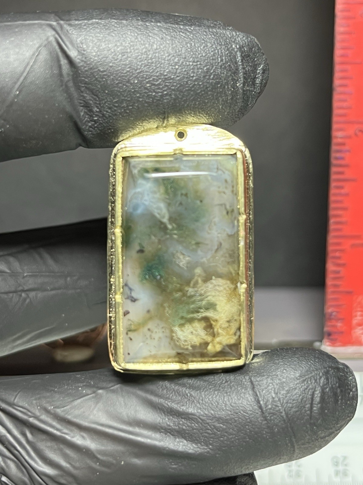 Moss Agate/brass Pendant/J-89