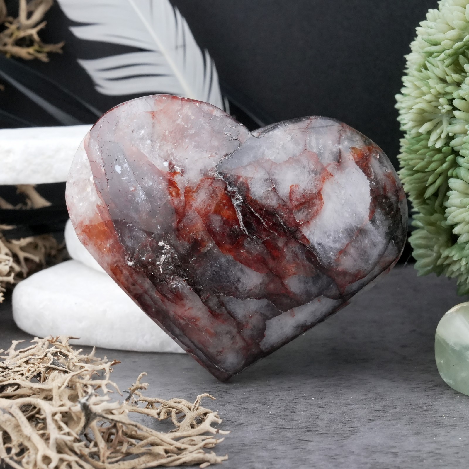 Natural Red Fire Quartz Heart Crystal Altar Decor Romantic Love Palm Stone Gift