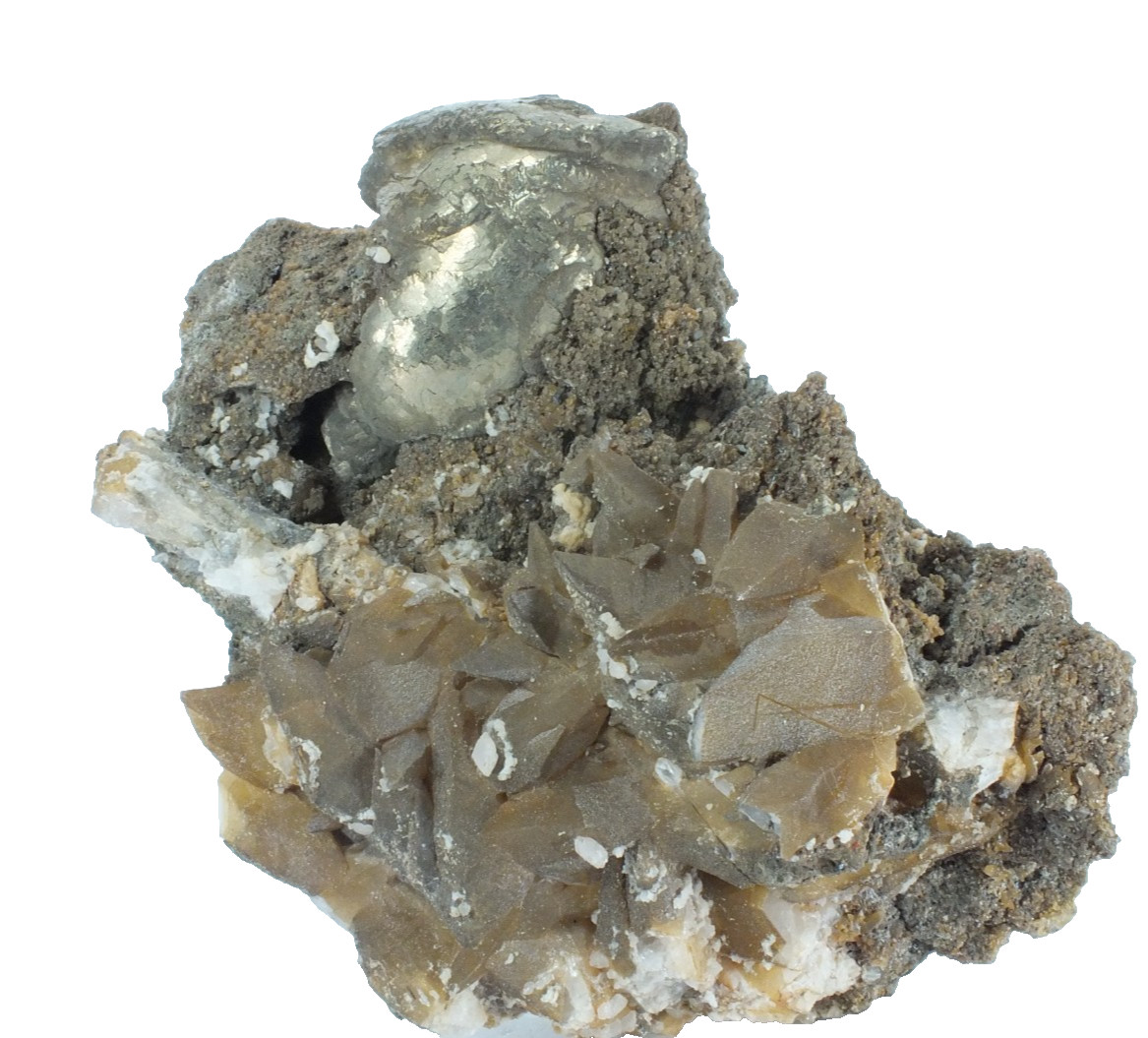 Pyrite with Calcite Crystals Zinc Corp Mine Broken Hill NSW Australia (EA11026)