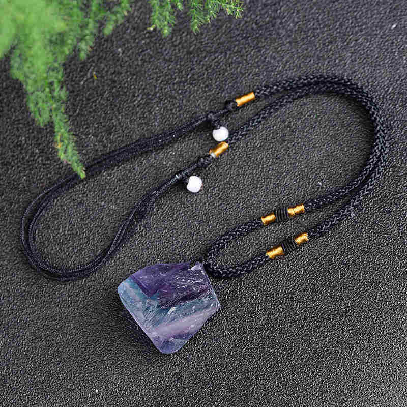 Natural Colorful Fluorite Stone Pendant Chakra Healing Quartz Necklace Reiki US