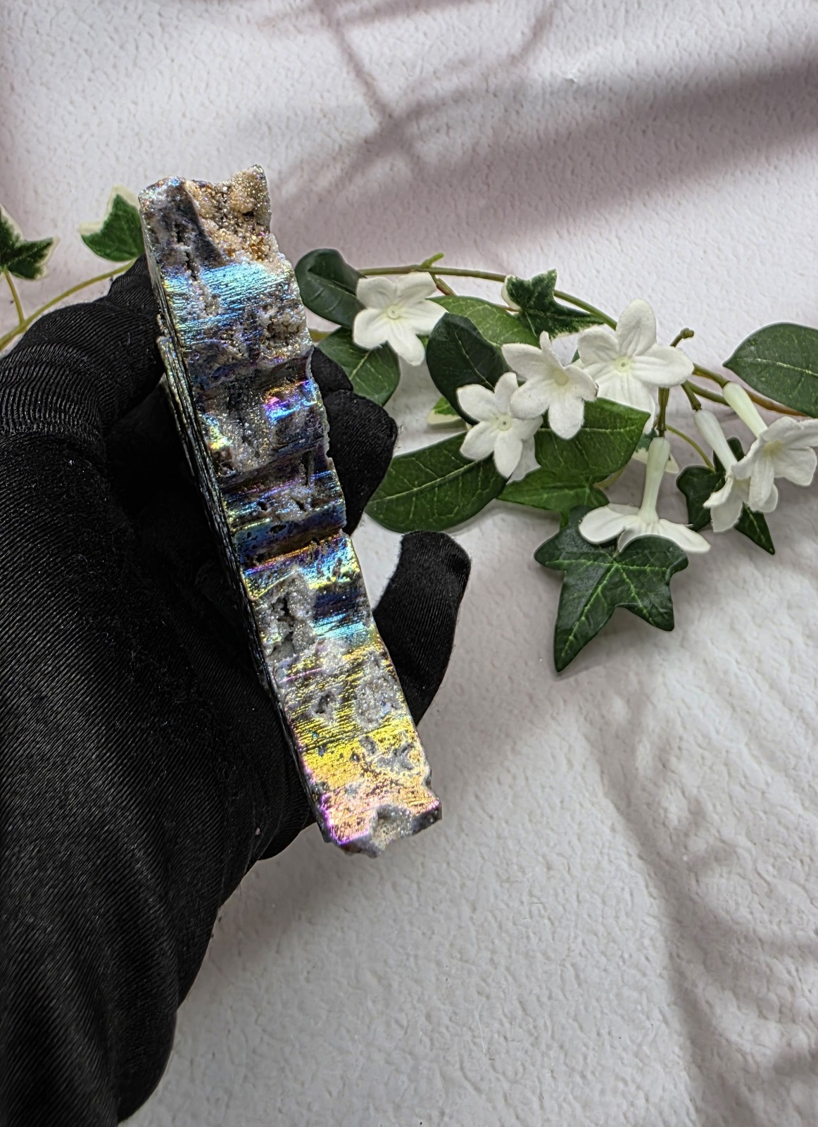 Druzy Aura Sphalerite Butterfly Carving | Rainbow Crystal Butterfly, Iridescent