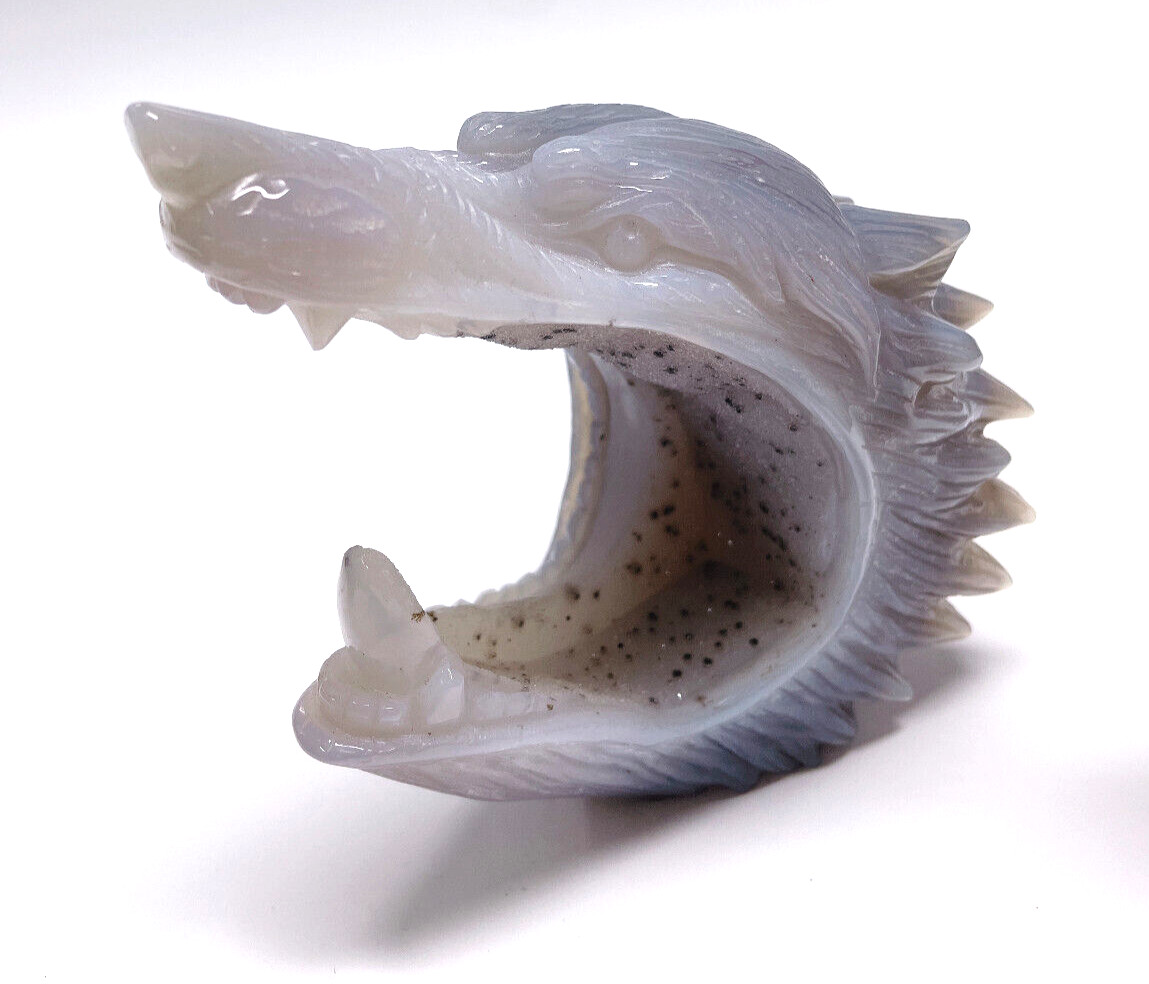 5.2″ Natural Agate Geode Carved Crystal Wolf Skull Sculpture,Home Decoration