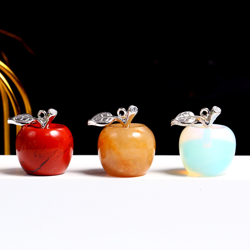 Mini Gemstones Hand Carved Apple Pendant Crystal Reiki Chakra Healing Beads DIY