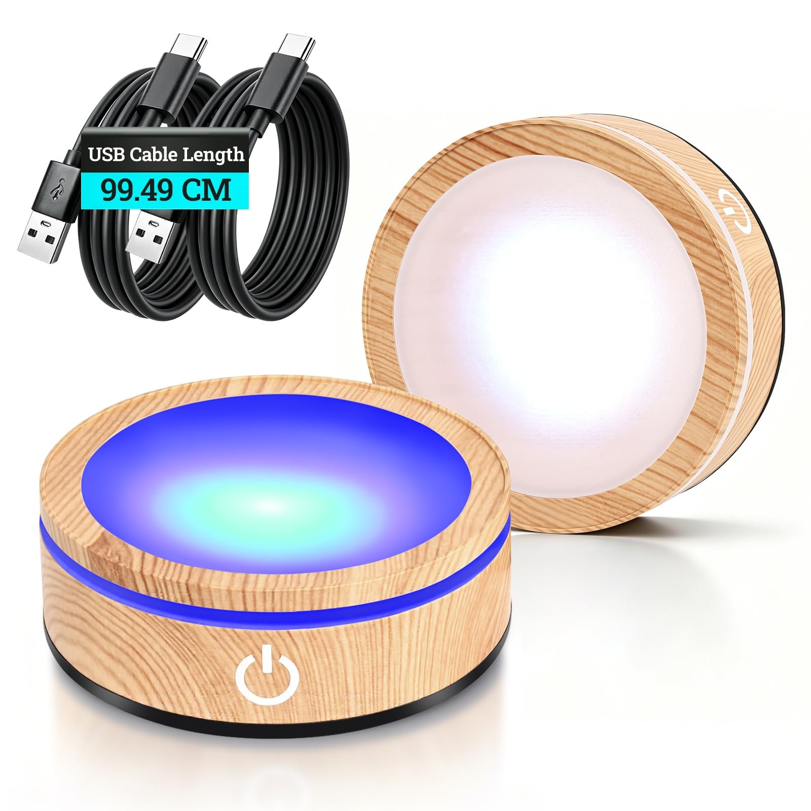 Woodgrain Round LED Light Base Multicolor Display Stand (Two packs)