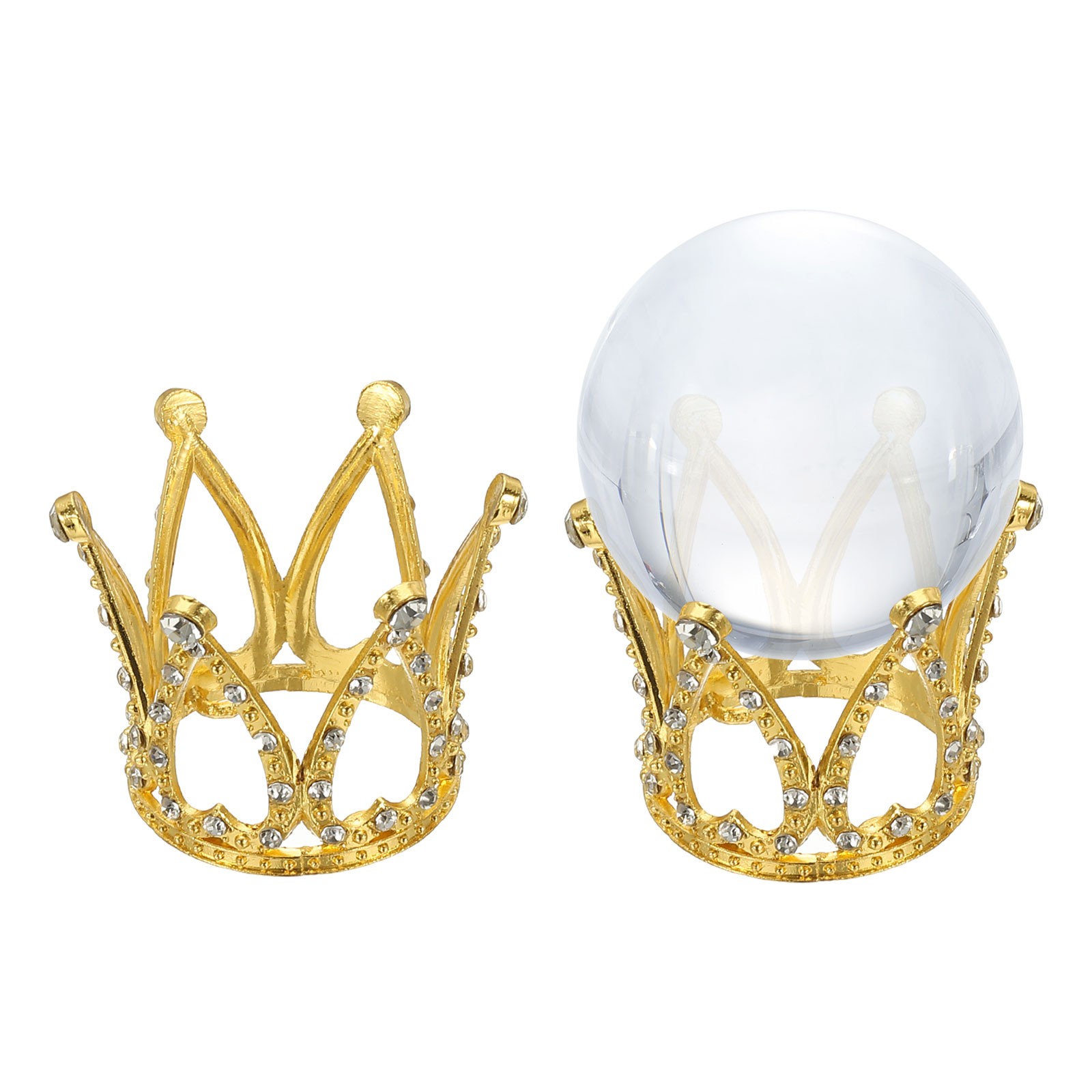 2pcs 1.7″ Dia Metal Crystal Sphere Holder Crystal Ball Crown Stand Gold]