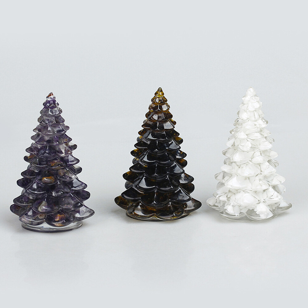 1PC Natural Quartz Crystal Tumbled Resin Christmas Tree Decoration Reiki Healing