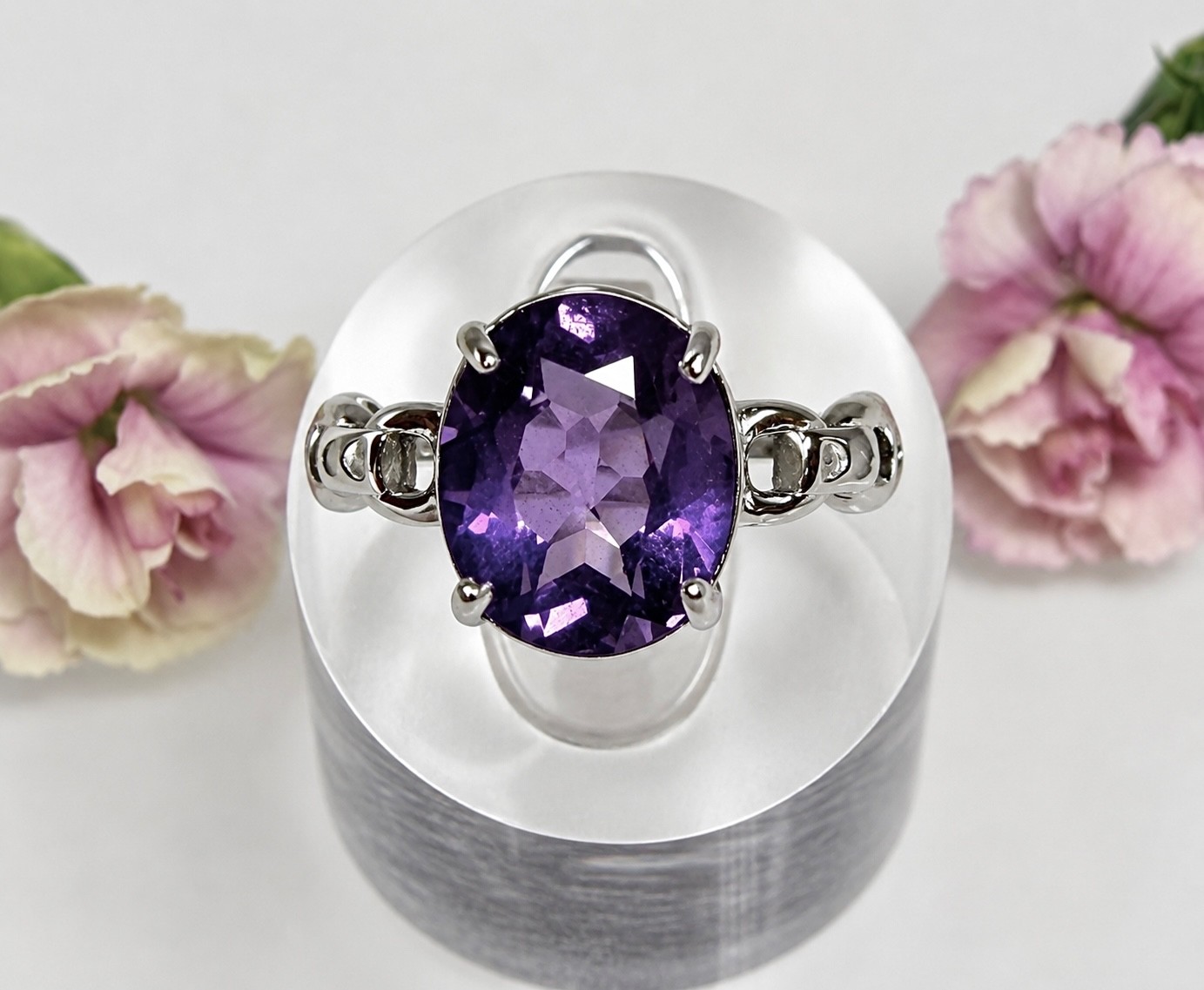 Wholesale 7 pcs Faceted Natural Amethyst Stainless Steel(316) Rings 9x11mm