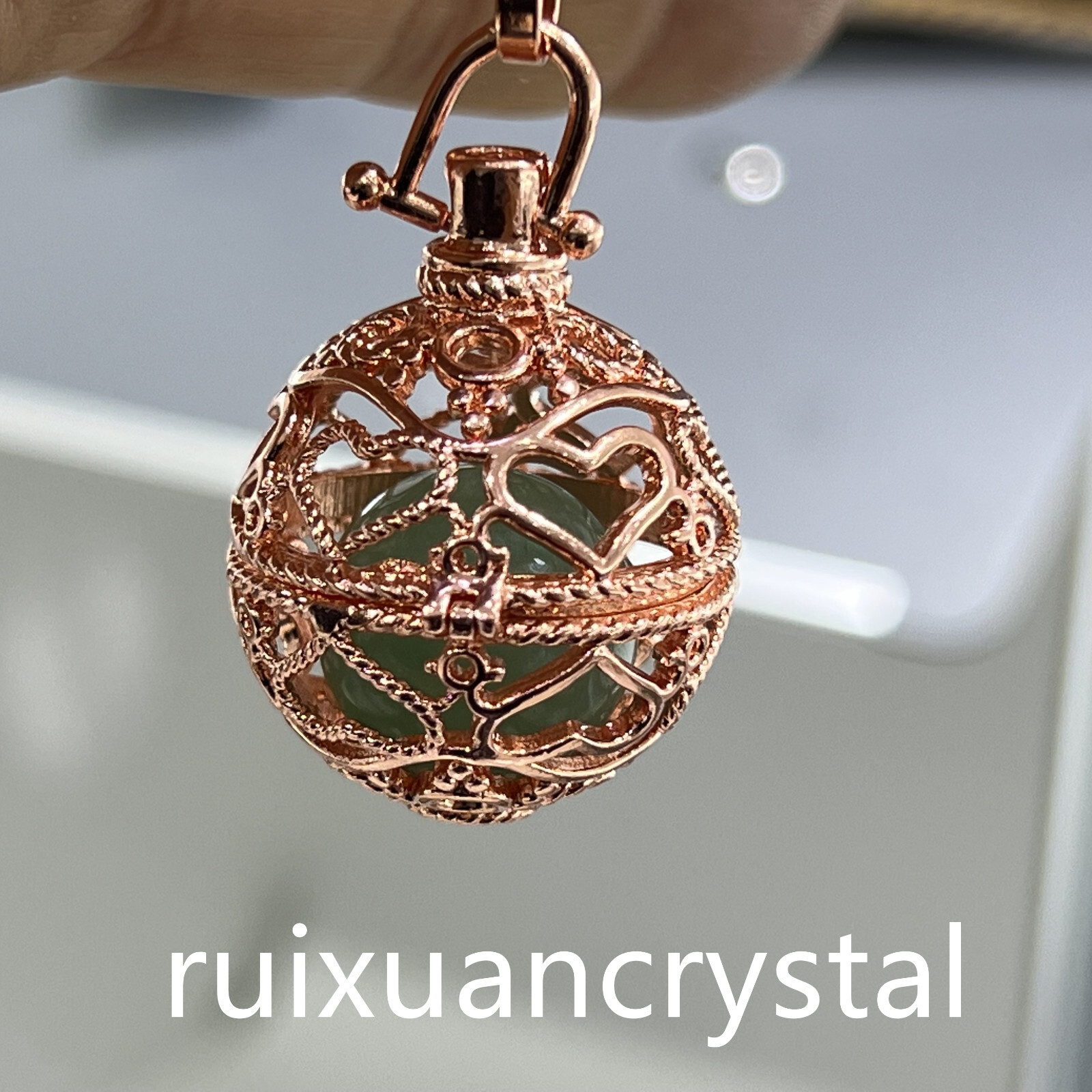 1pc Natural Aventurine Quartz Sphere cage key chain Crystal Reiki Healing