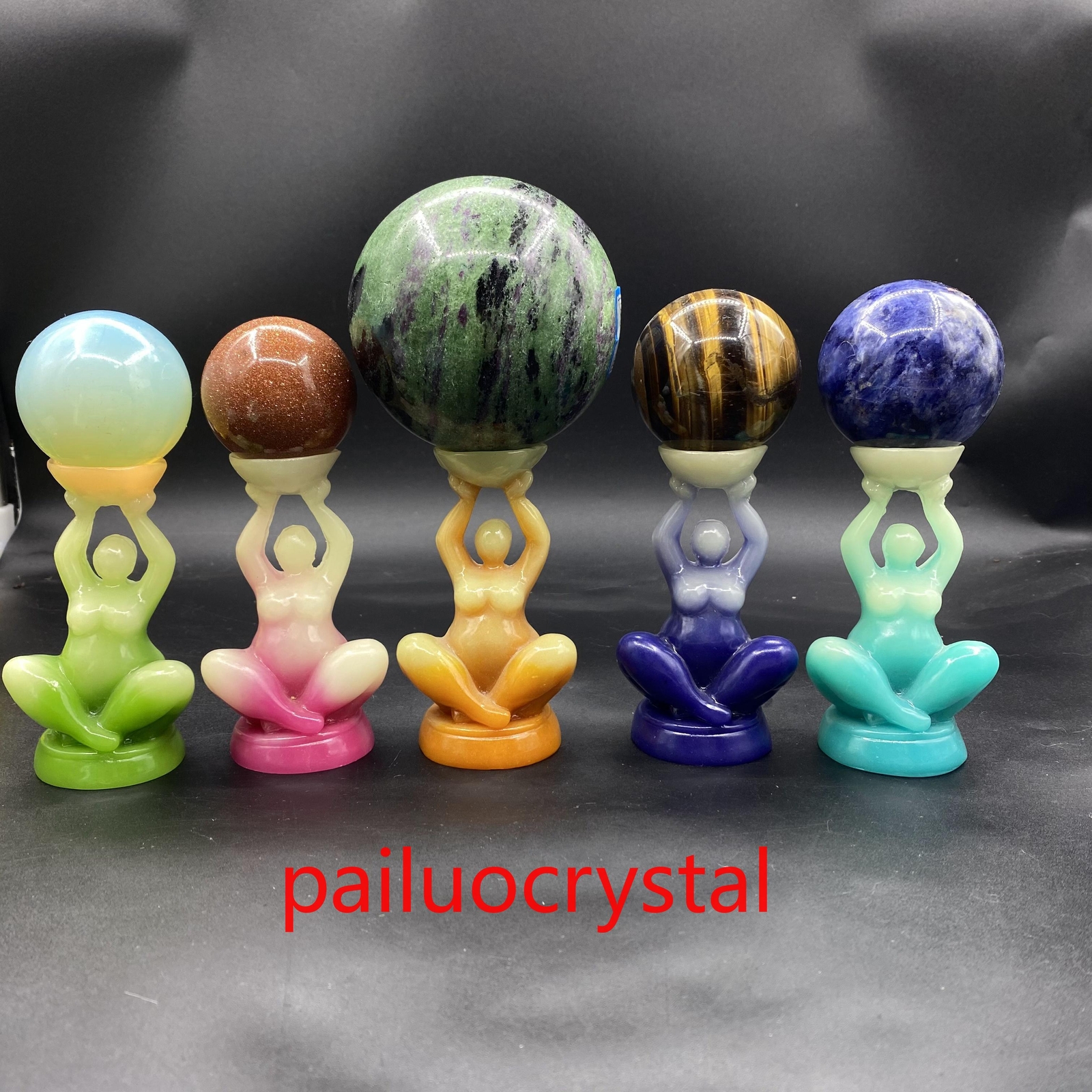 4″ Green Luminous Stone +resin Women Quartz Crystal Skull Goddess Base 1pc