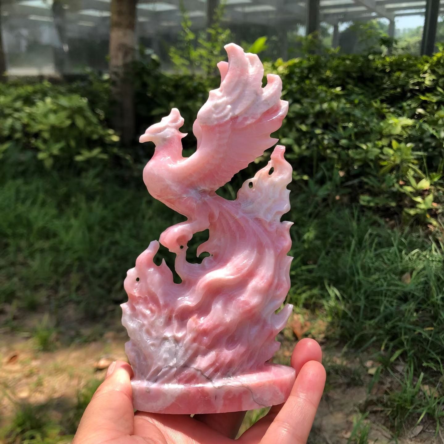 1pc Natural Pink Opal Quartz Carved Crystal Phoenix Skull Reiki Healing Decor
