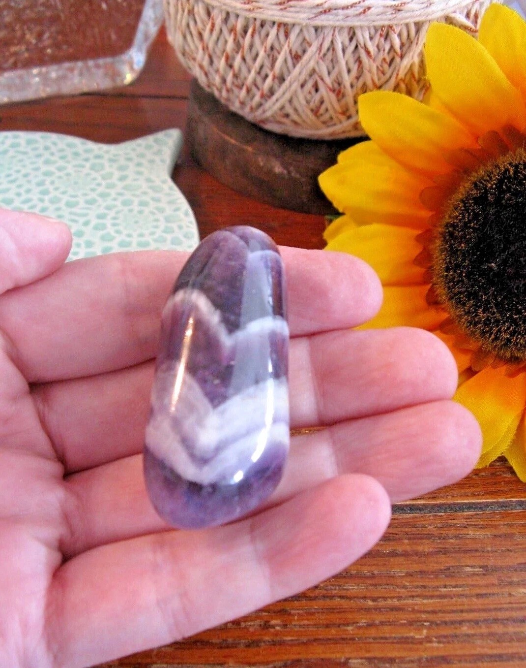 New Chunky Natural Purple Chevron Amethyst Crystal Tumbled Pocket Stone