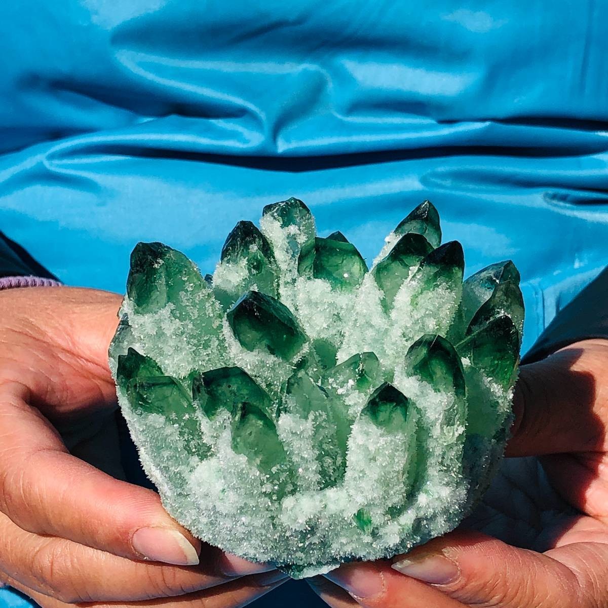 4Pcs 3.78LB New find green Phantom Quartz Crystal Cluster mineral samples heals