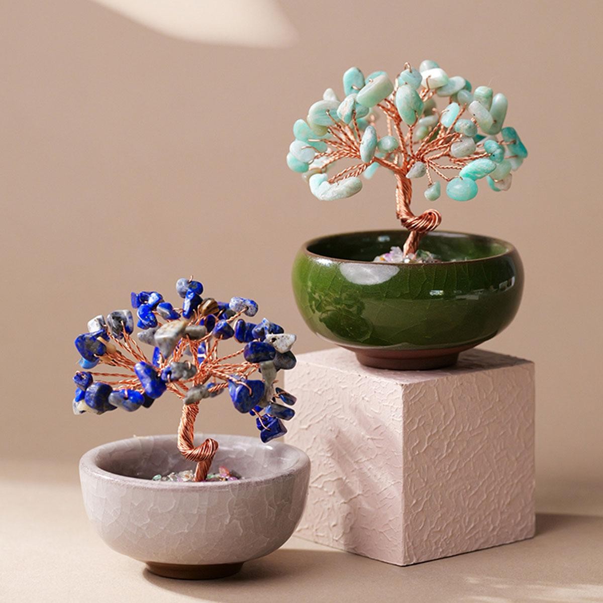 Natural Crystal Money Tree Copper Wire Feng Shui Home Decor Energy Stone