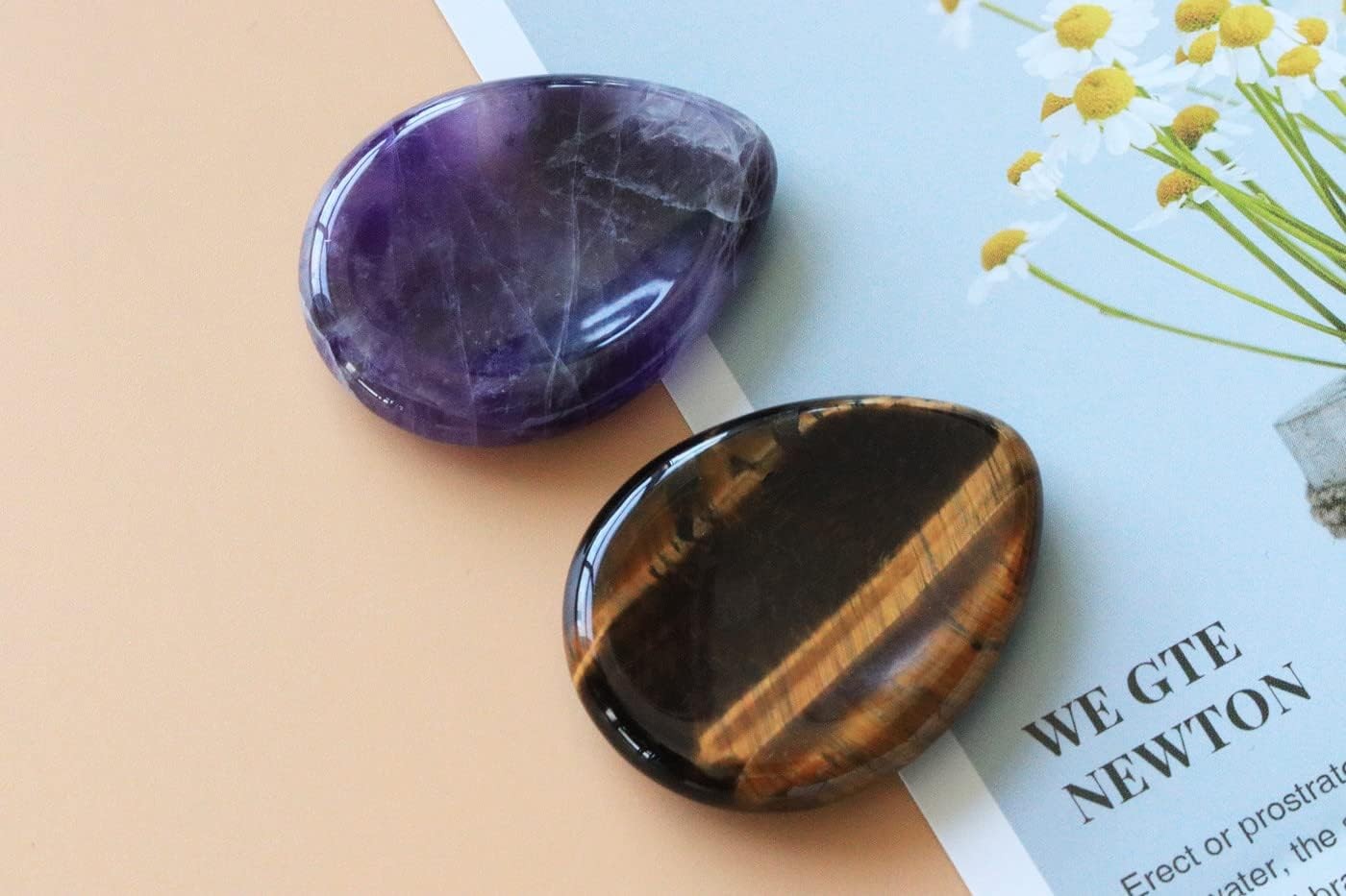 2PCS Thumb Worry Stone Amethyst Tiger’s Eye Drop, 2-amethyst+tiger’s
