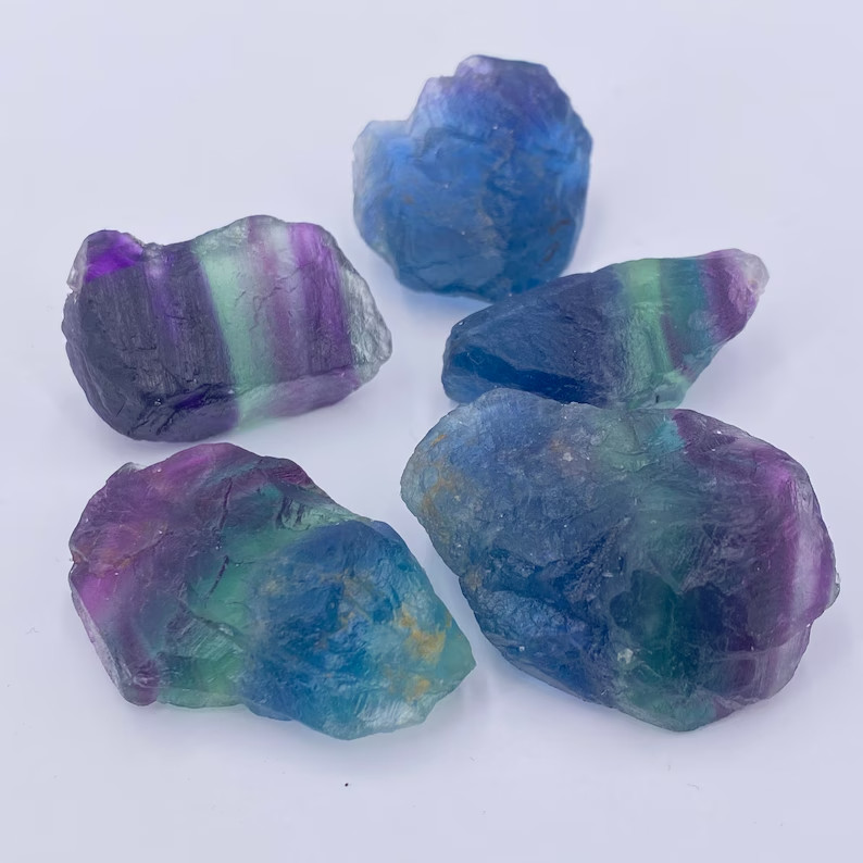 6Pcs Raw Rough Rainbow Fluorite Chunks Healing Crystal Mineral Specimens Gift