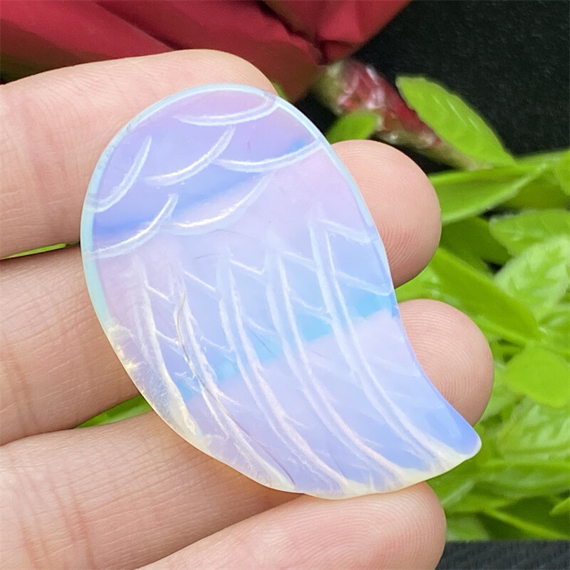 Top + A pair Opalite Quartz crystal skull Angel wings Carved point Healing gift