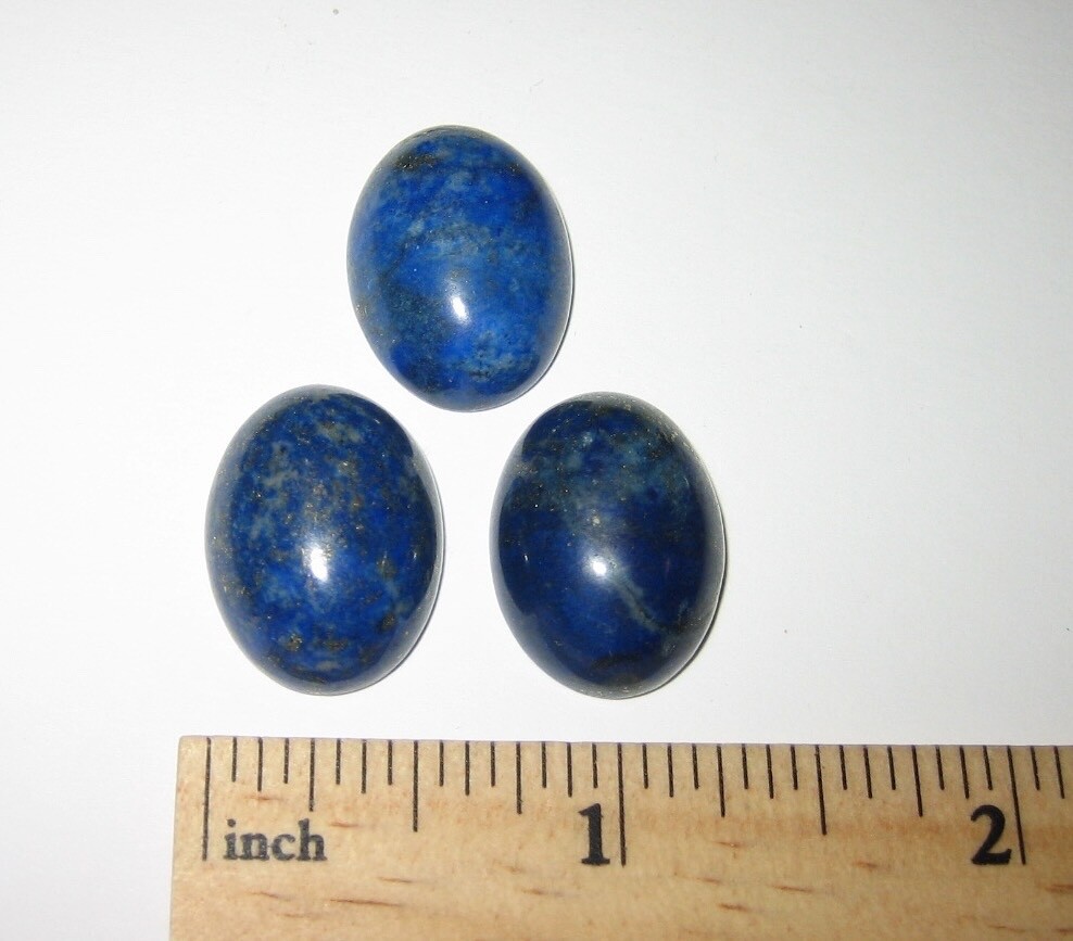 3 POLISHED NATURAL 20mm x 15mm OVAL SHAPE LAPIS LAZULI STONE CABOCHONS ~ 12g *2