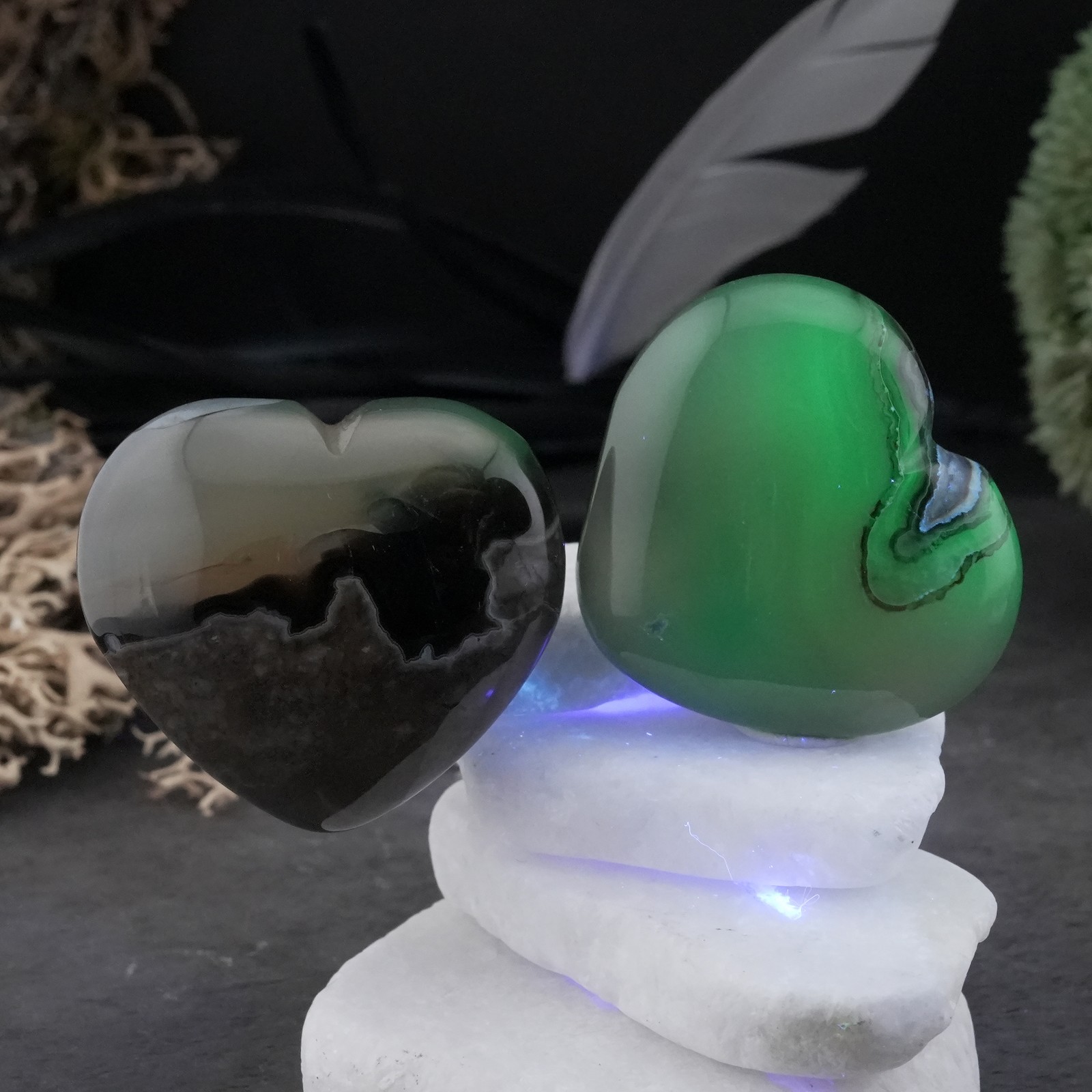 Volcano Agate Puffy Heart UV Reactive Crystal Gift Spiritual Protection Decor