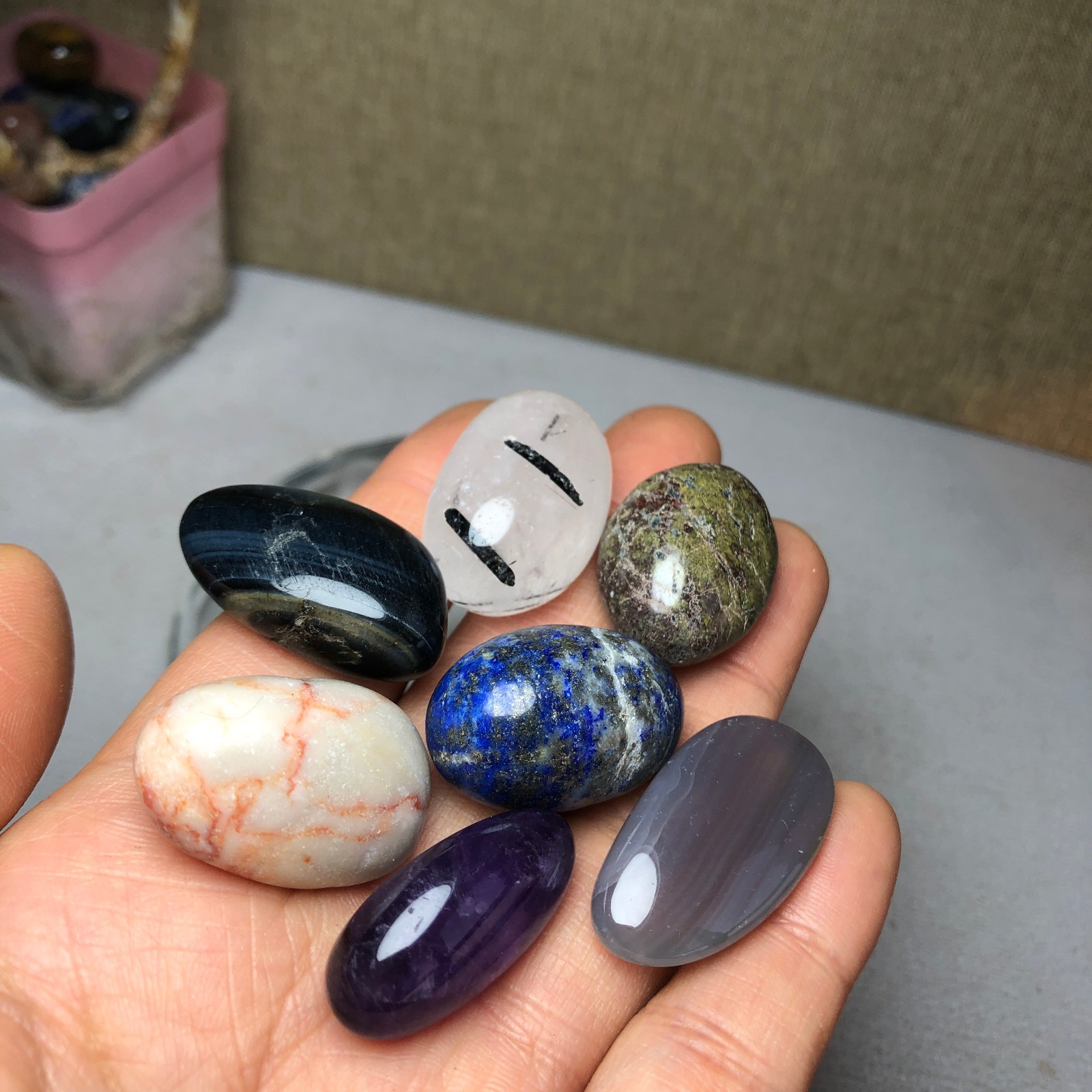 Natural various semi-precious stone Crystal Seven Star Array tumbled 308g A2817