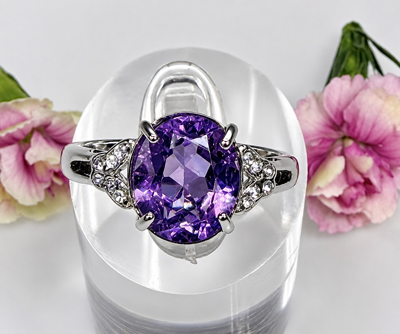 Wholesale 7 pcs Faceted Natural Amethyst Stainless Steel(316) Rings 9x11mm