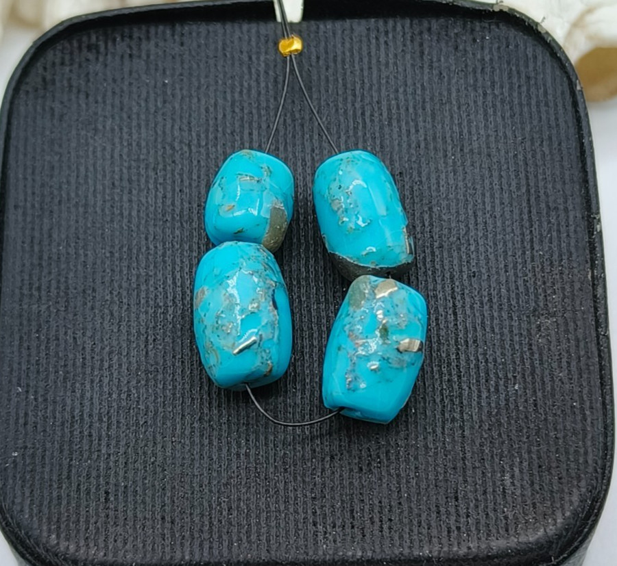 Drum Shape Turquoise Beads Natural Blue Spider Gemstone For Making Jewelry