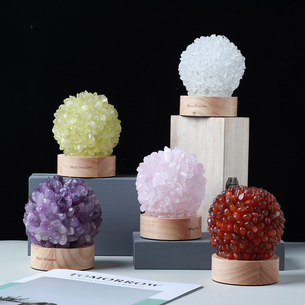 Natural Crystal Quartz Cluster Sphere Lamp Healing Night Light Home Decor