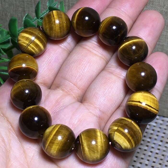 Natural Tiger’s Eye Beads Dainty Bracelet 14mm Gemstone Healing Crystal Bracelet
