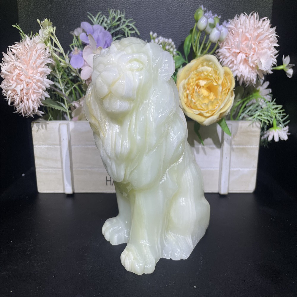 4.5LB 146mm”Natural Afghan Jade Lion Ornament Quartz Crystal Carving