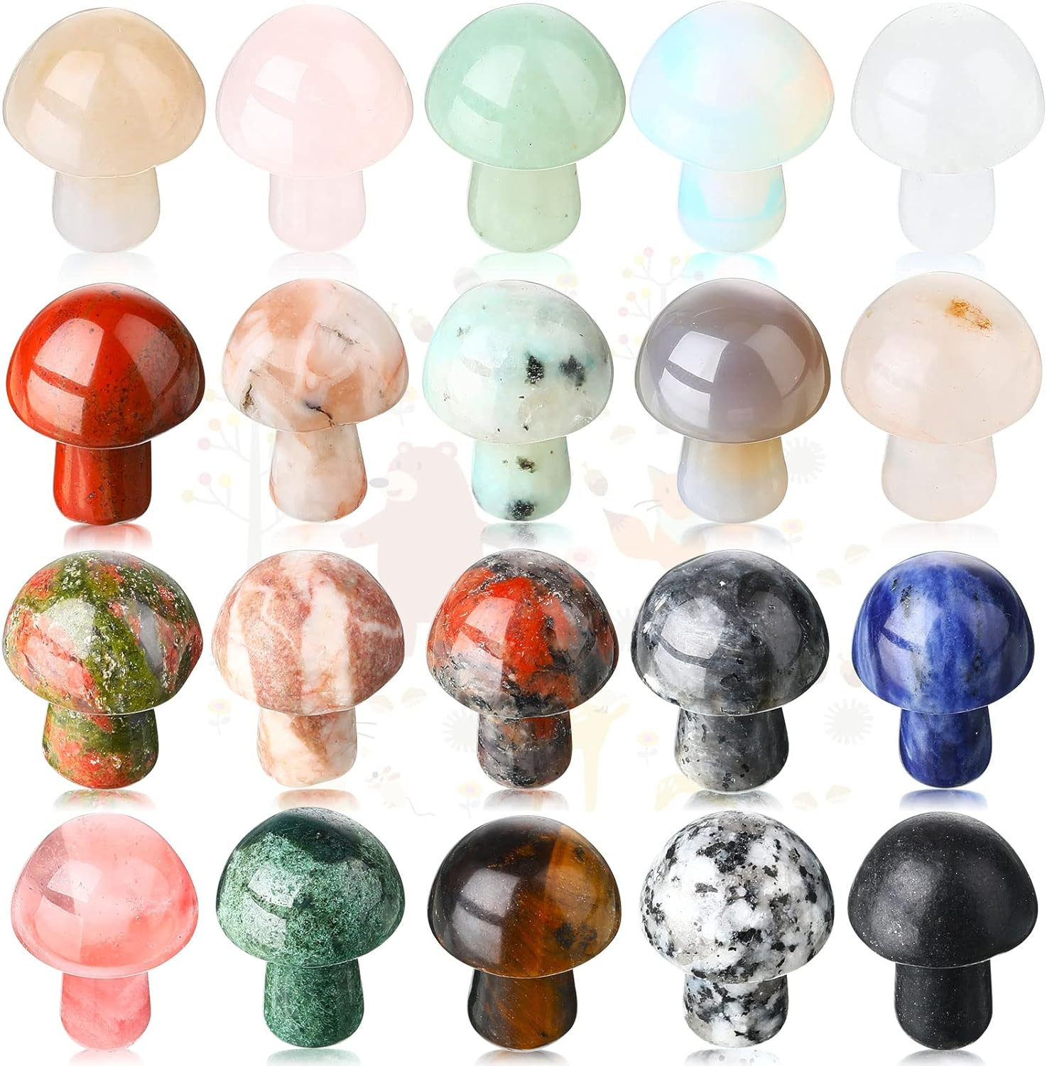 20 Pcs Crystal Mushroom Decor Hand Making Mini Sculpture Mushroom Worry Stone Fi