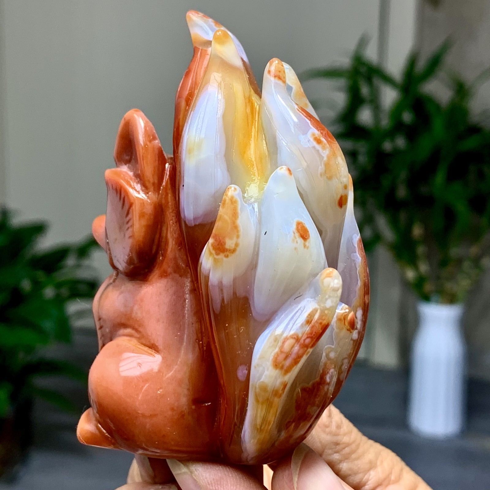 177GNatural Red Orange Sardonyx Carving nine-tailed fox agate Madagascar mineral