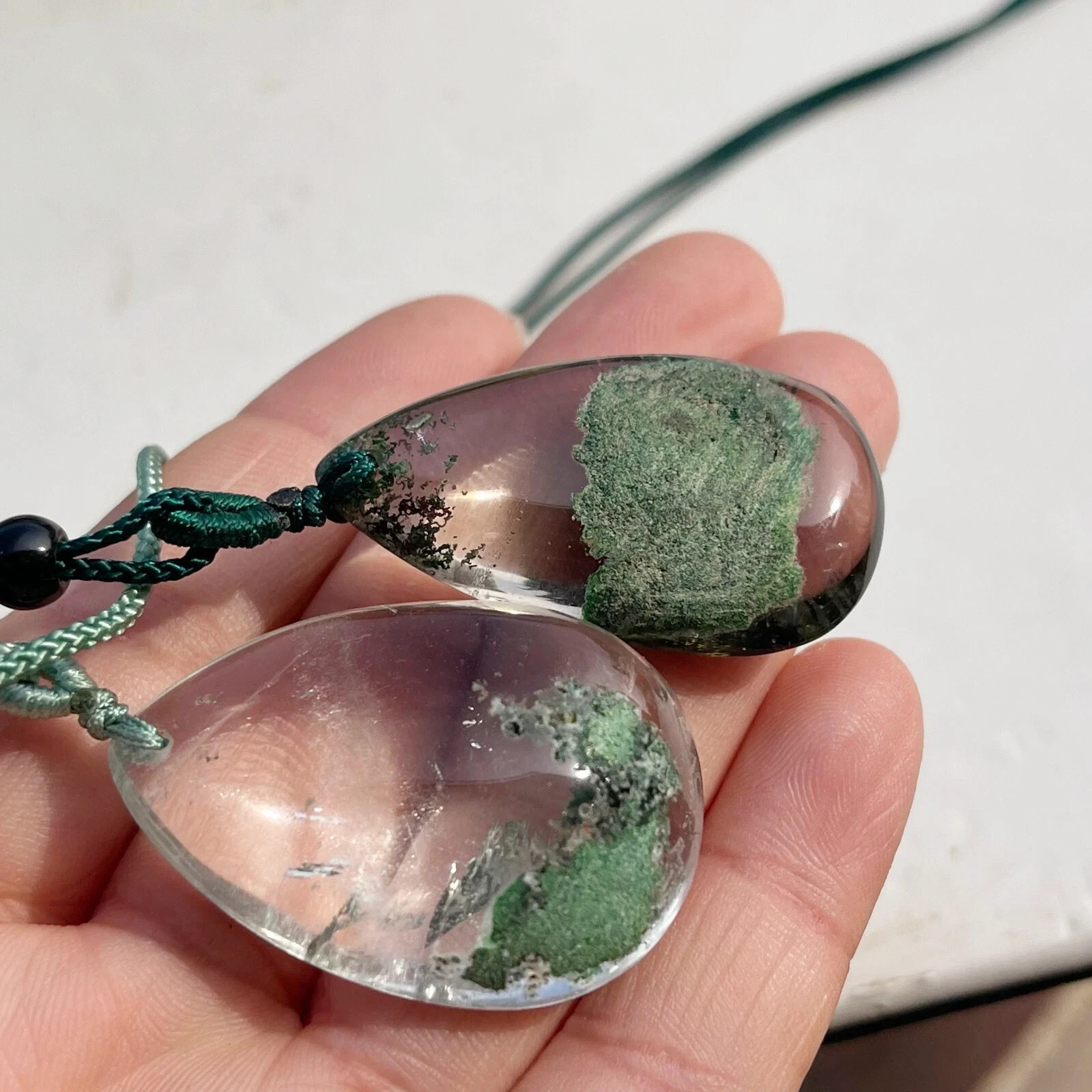 2pcs Natural Ghost Phantom Quartz Crystal Pendant Necklace Chakra Healing Rock
