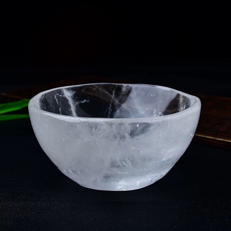1pc Natural clear crystal quartz Carved bowl Reiki Healing Gift random 80-90mm