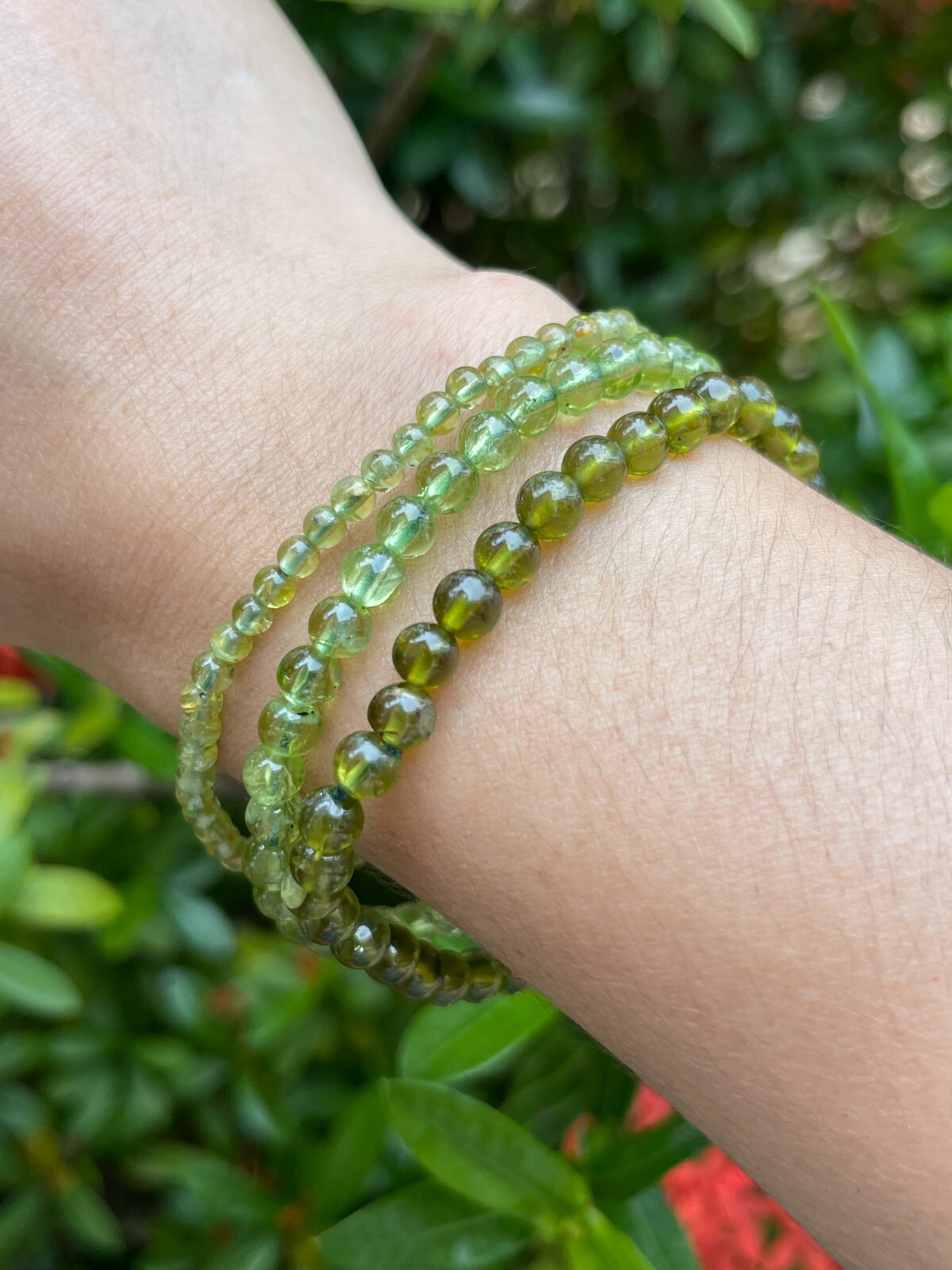 Grade A++ Peridot Crystal Bead Bracelet 4-6mm, Genuine Peridot Gemstone Bracelet