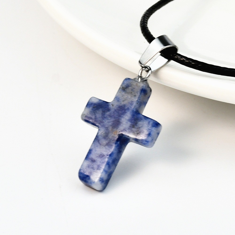 Fashion Crystal Cross Pendant Necklace Mixed Charms on Leather Rope Jewelry