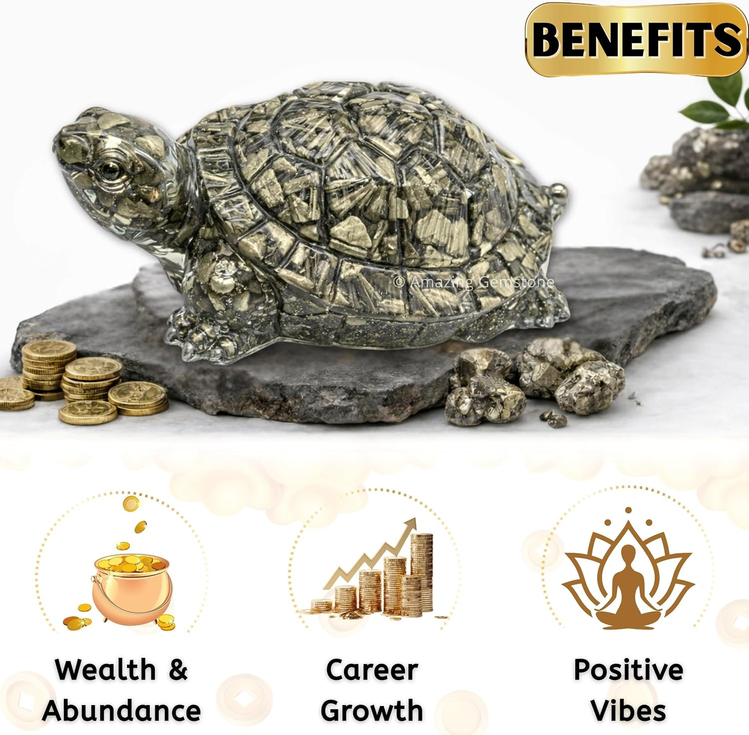Amazing Gemstone Natural Pyrite Tortoise Turtle Figurine | Feng Shui Wealth & Go