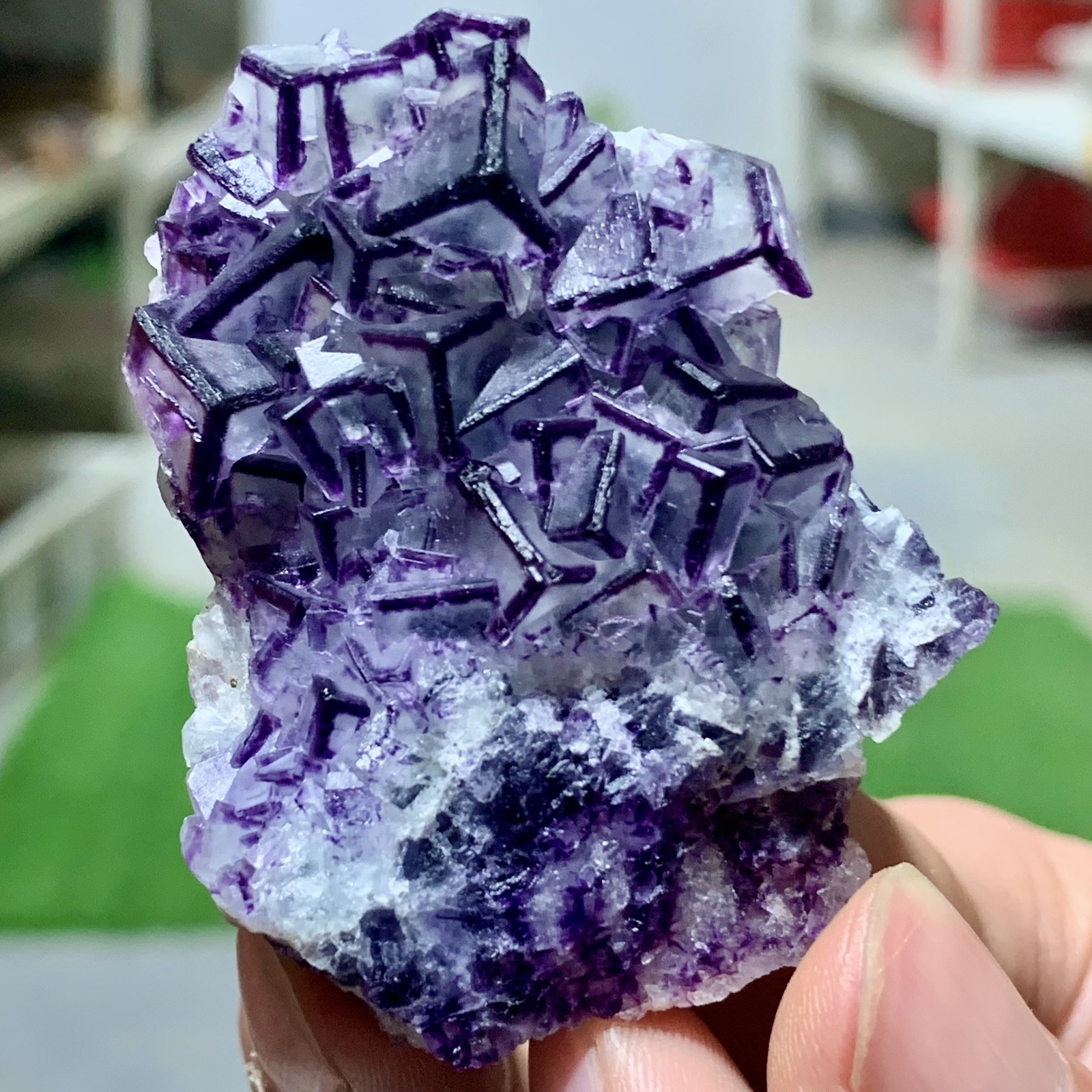 57G Inner Mongolia Natural Fluorite Purple Edged Cube Crystal Mineral Specimen