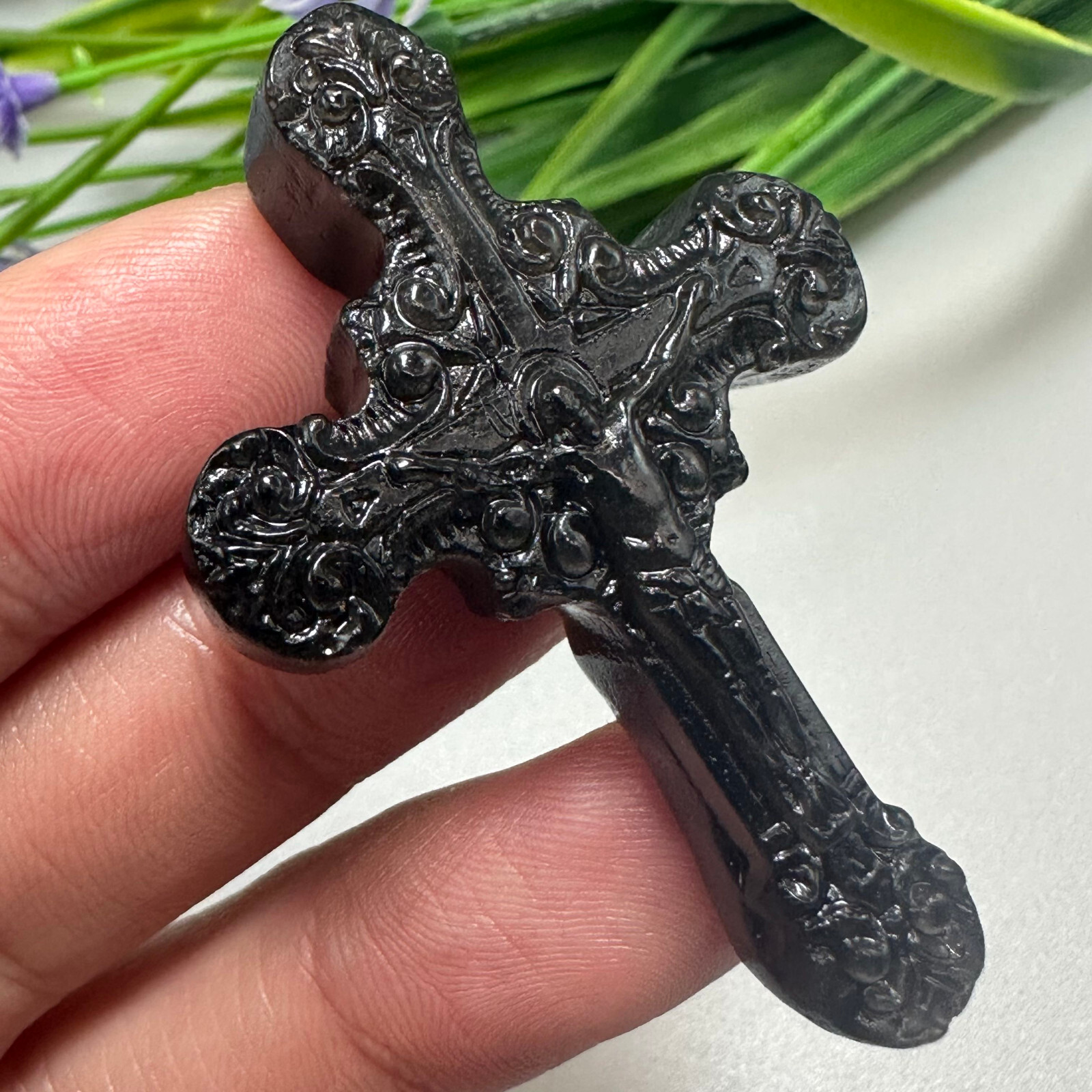 Natural Silver Obsidian Christianity Cross Quartz Jesus Crystal Reiki Healing 1P