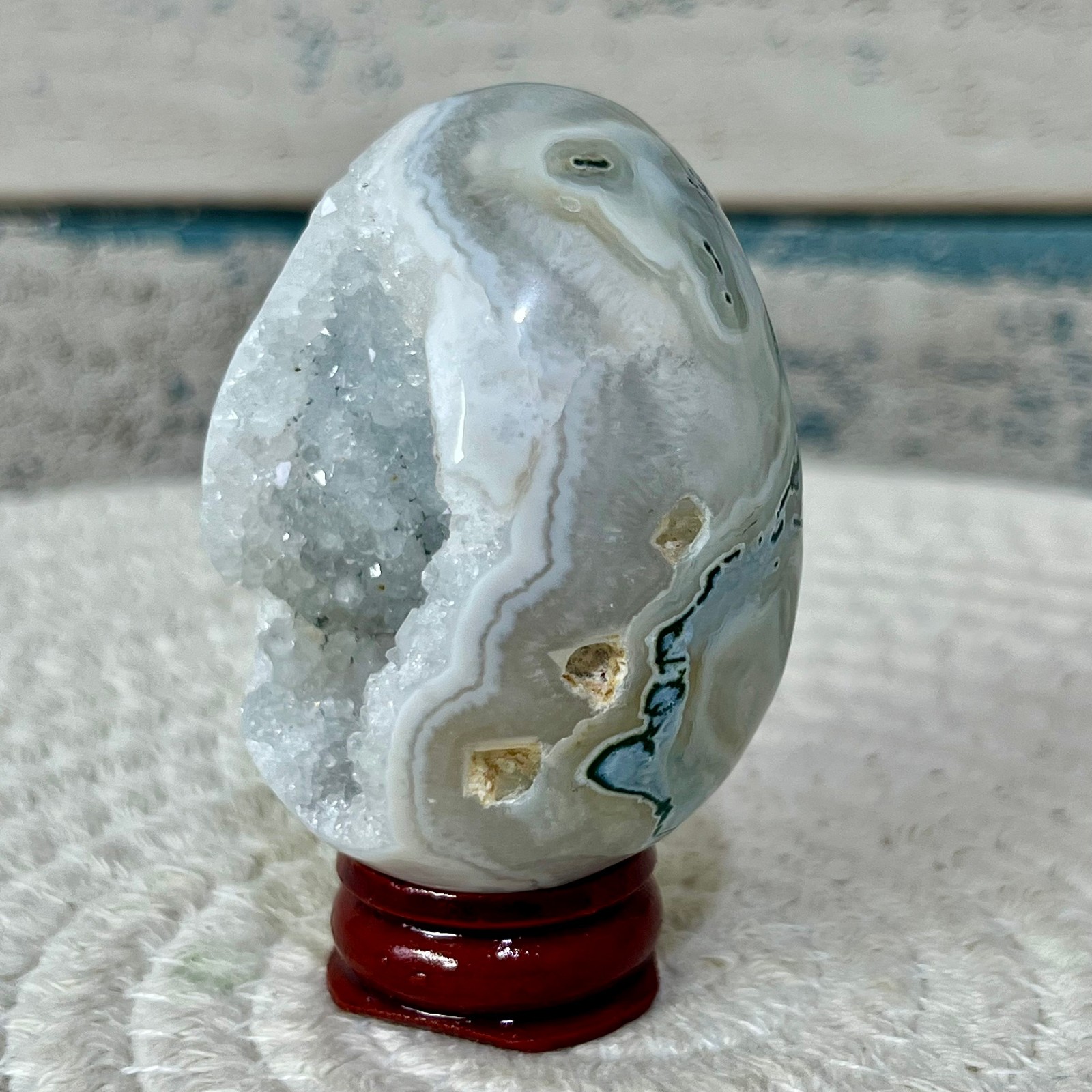 Natural Agate Egg Crystal Druzy Geode Polished Stone Birthday Gift Art 118 G