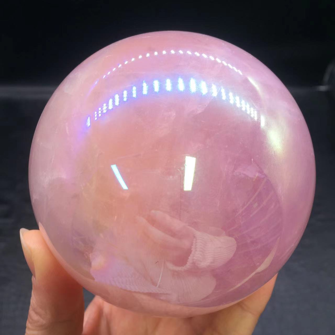 Rainbow Aura Angel Ball Natural Pink/Rose Quartz Sphere Healing Decorate + Stand