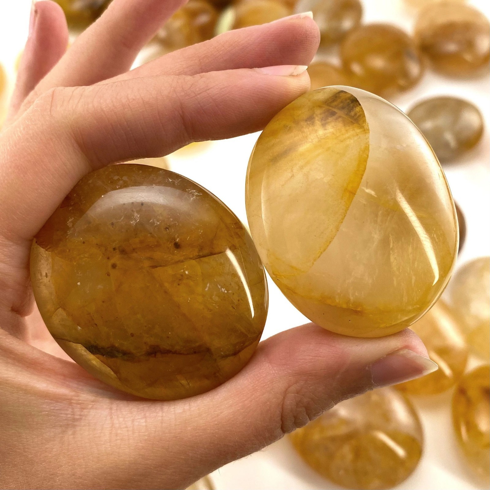 0.3LB Natural Crystal Yellow Fire Quartz Palm Stone Golden Healer Polished Gift