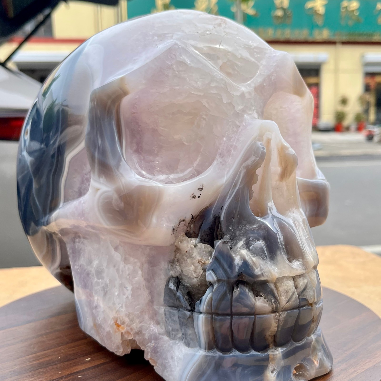 Polished Agate Crystal Skull Carving Natural Stone Head Sculpture Gothic 31.9 lb