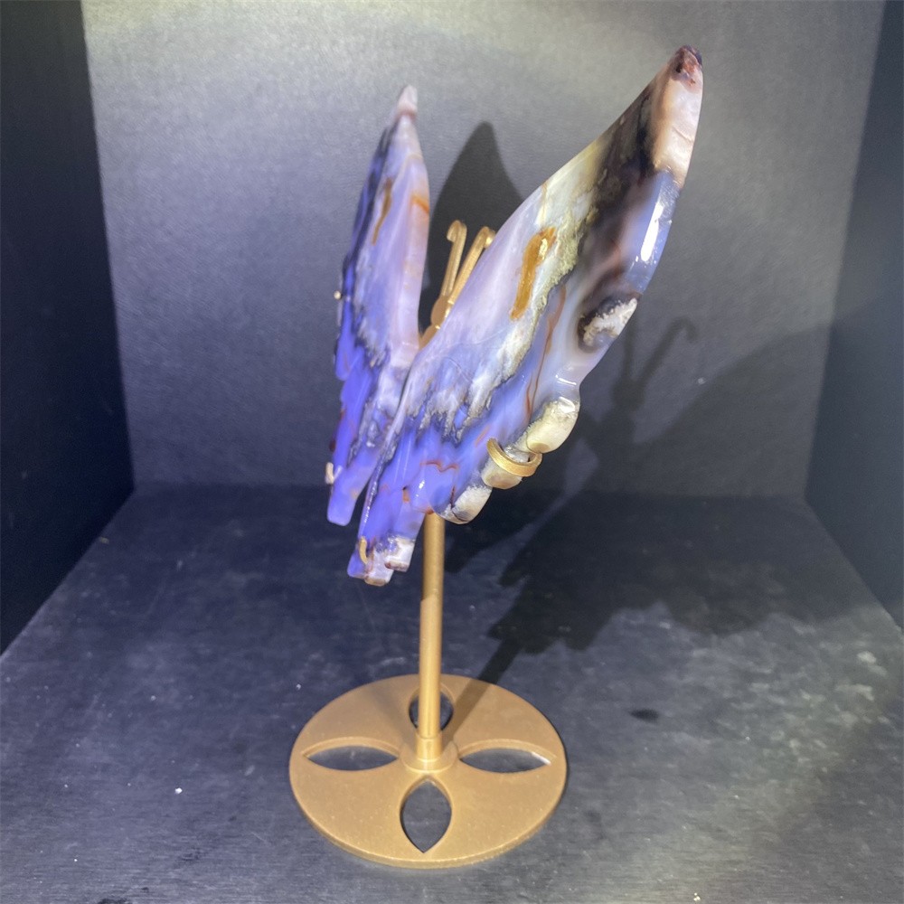 1.2LB 9″ A++Blue Flower Agate Butterfly Statue Crystal Reiki Heal Carving Decor